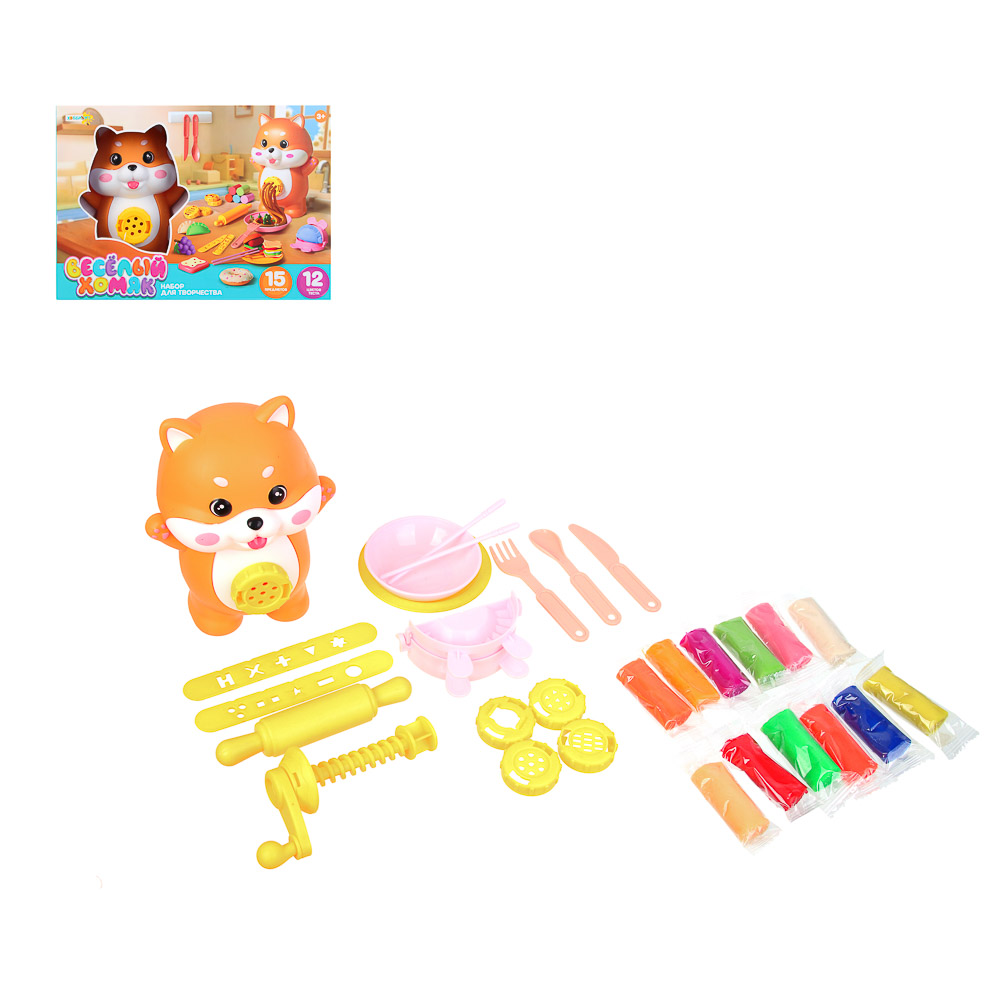 ХОББИХИТ Набор для творчества "Весёлый хомяк", 15 предметов, 12 цветов теста, РР, 28х19,9х11,5см - #1