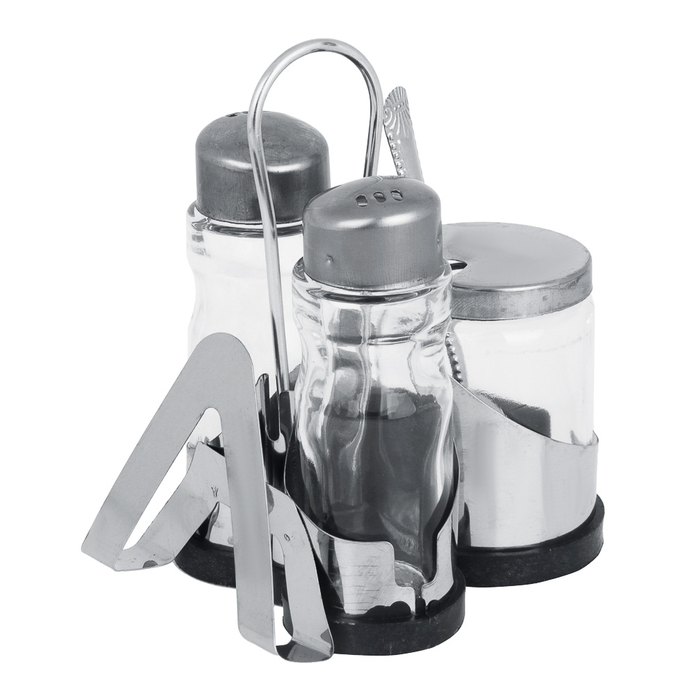 VETTA Набор для соли, перца и горчицы с салфетницей "Комфорт", h13см, нерж. сталь, стекло - #1