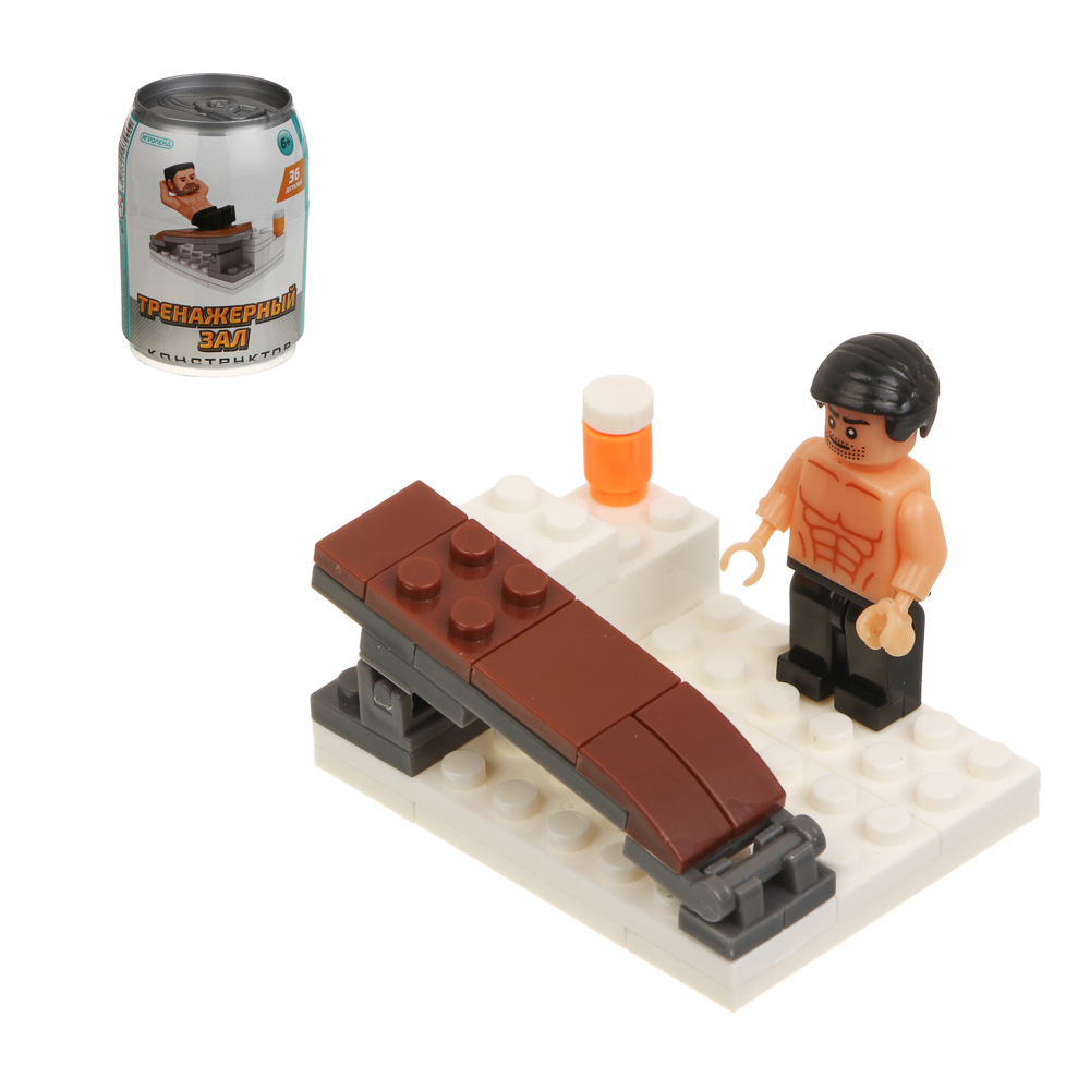 ИГРОЛЕНД Конструктор "Тренажерный зал" 6 в 1, в банке, 6,5х9 см, ABS, 6 видов - #1