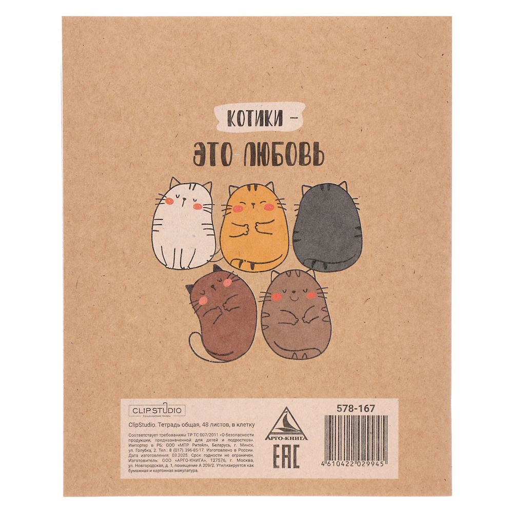 ClipStudio Тетрадь 48л. в клетку, офсет, обл. мел.картон, скрепка, крафт, 4 диз. - #17
