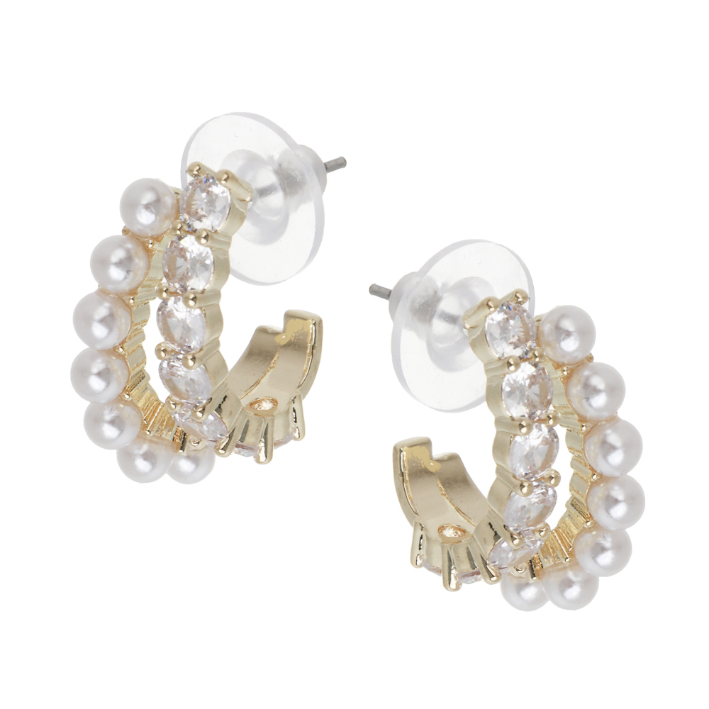 Серьги, медь, цирконий, 2 дизайна, БЖ25-1 - #3