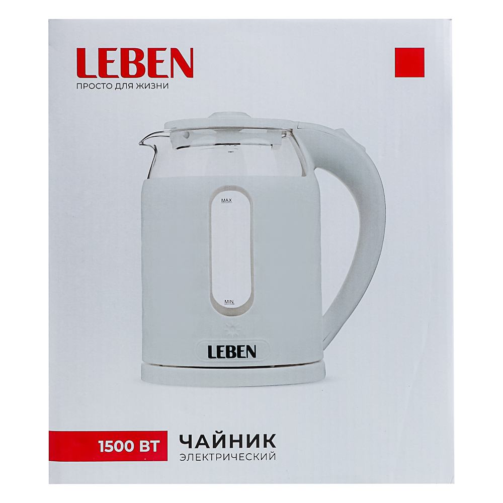 LEBEN Чайник электрический, 1,5 л, 1500Вт, стекло, пластик, 220-240В - #10