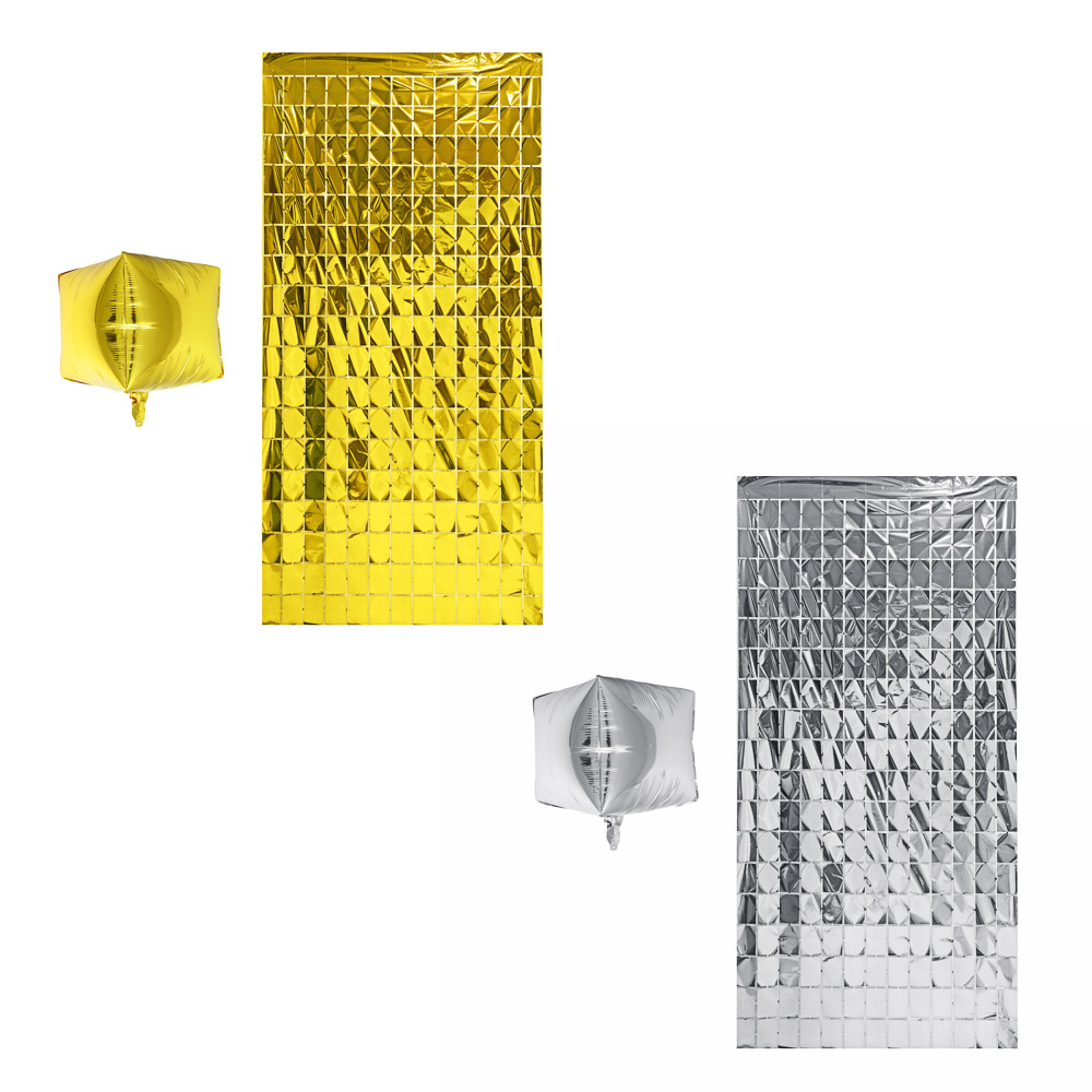 Набор для фотозоны тм Fntastic: занавес-фон 1x2 м, шарик, фольга, золото, серебро - #1