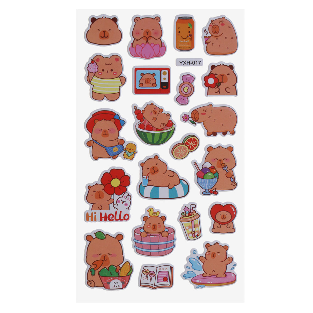 Набор наклеек "Капибара" 10х22см, объёмные, ПВХ, микс 6 дизайнов - #2