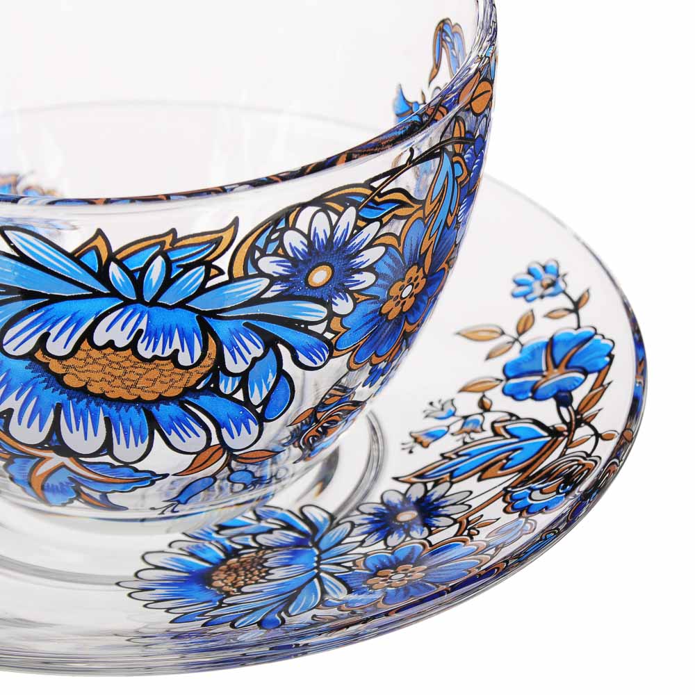 Чайная пара с декором (чашка + блюдце), стекло, в подарочной уп. - #3