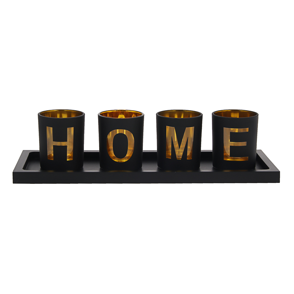 Набор подсвечников на подставке тм LADECOR 4 шт 6х6х7,5см, подставка 33,4х11,7х1,5см, стекло, дерево - #3