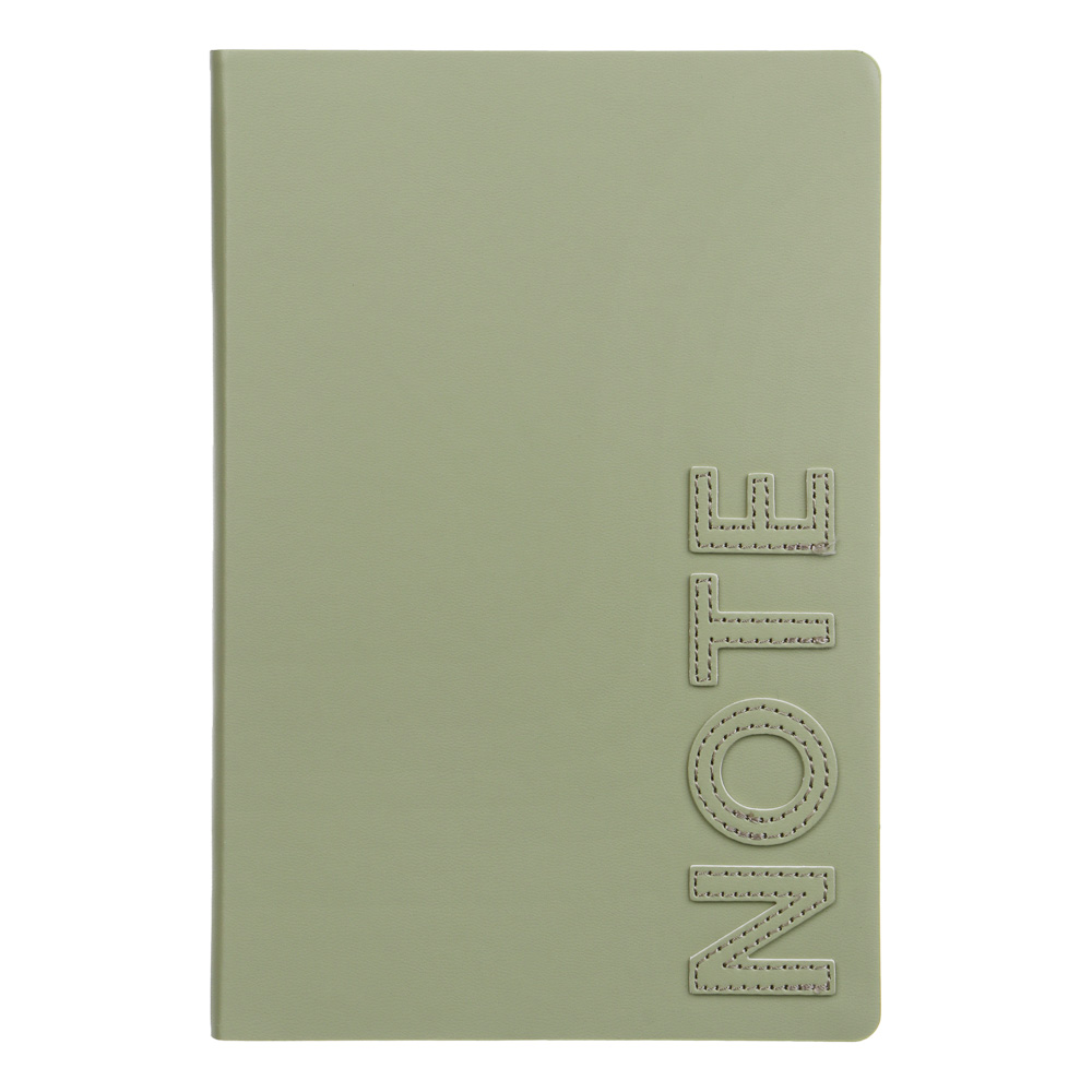 Бизнес - блокнот "БЛАНЖ" А5, 192 стр., гибкая обл., иск.кожа, нашивки в форме букв, салатовый - #1