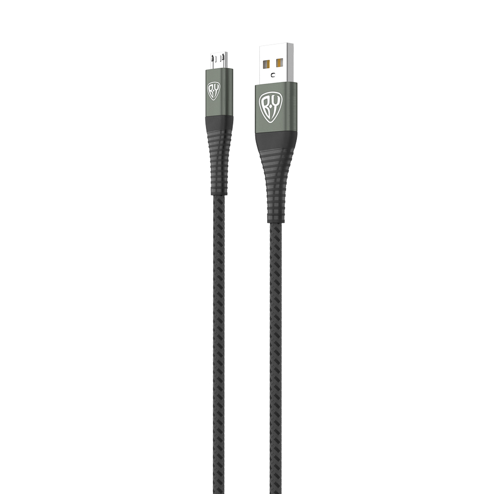 BY Кабель для зарядки Shark microUSB, Быстрая зарядка 3А, QC, PD 20W, тканевый, cерый, штекер металл - #3