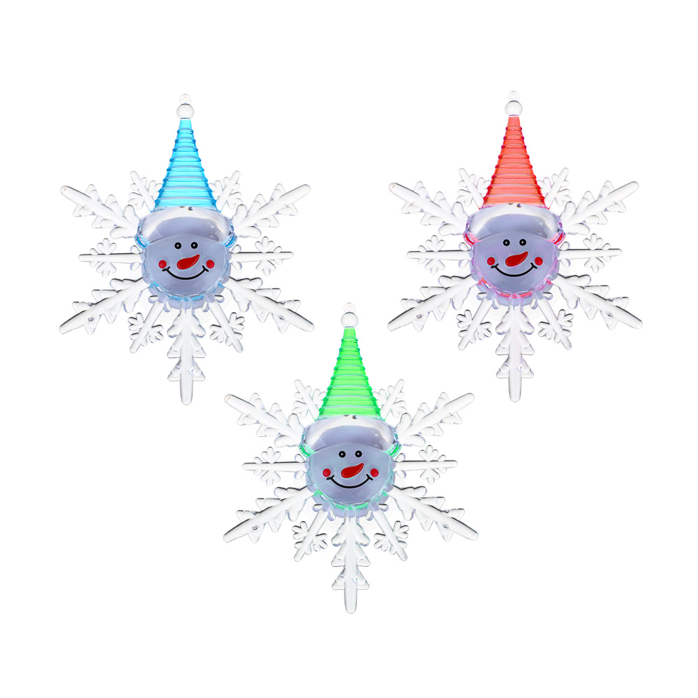 СНОУ БУМ Светильник на присоске в форме снежинки со снеговиком, пластик, 10x13x5см, 4 цвета - #3