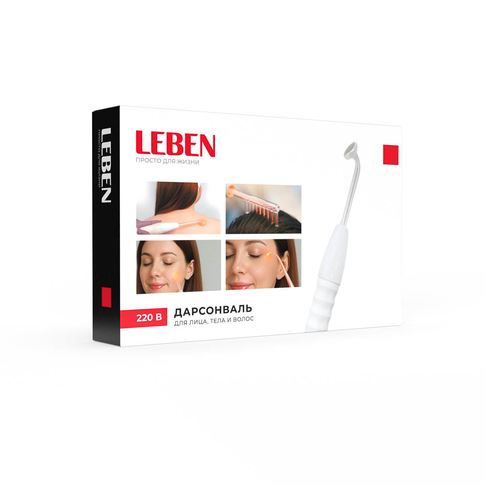 LEBEN Массажер импульсный Дарсонваль для лица, тела и волос, 30 Вт, 4 насадки, 220в, белый - #2