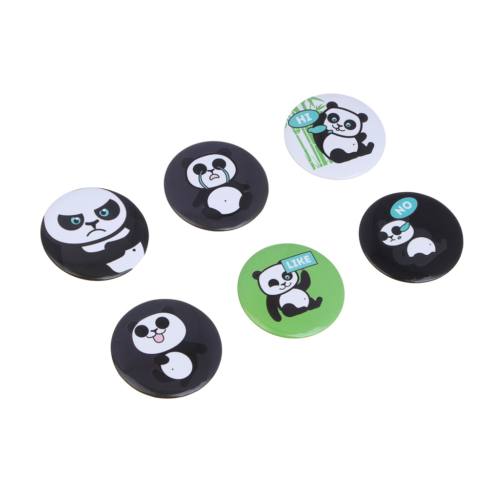 Набор значков, 6 штук, "Панда/Футбол", D=3,5 см, металл - #3