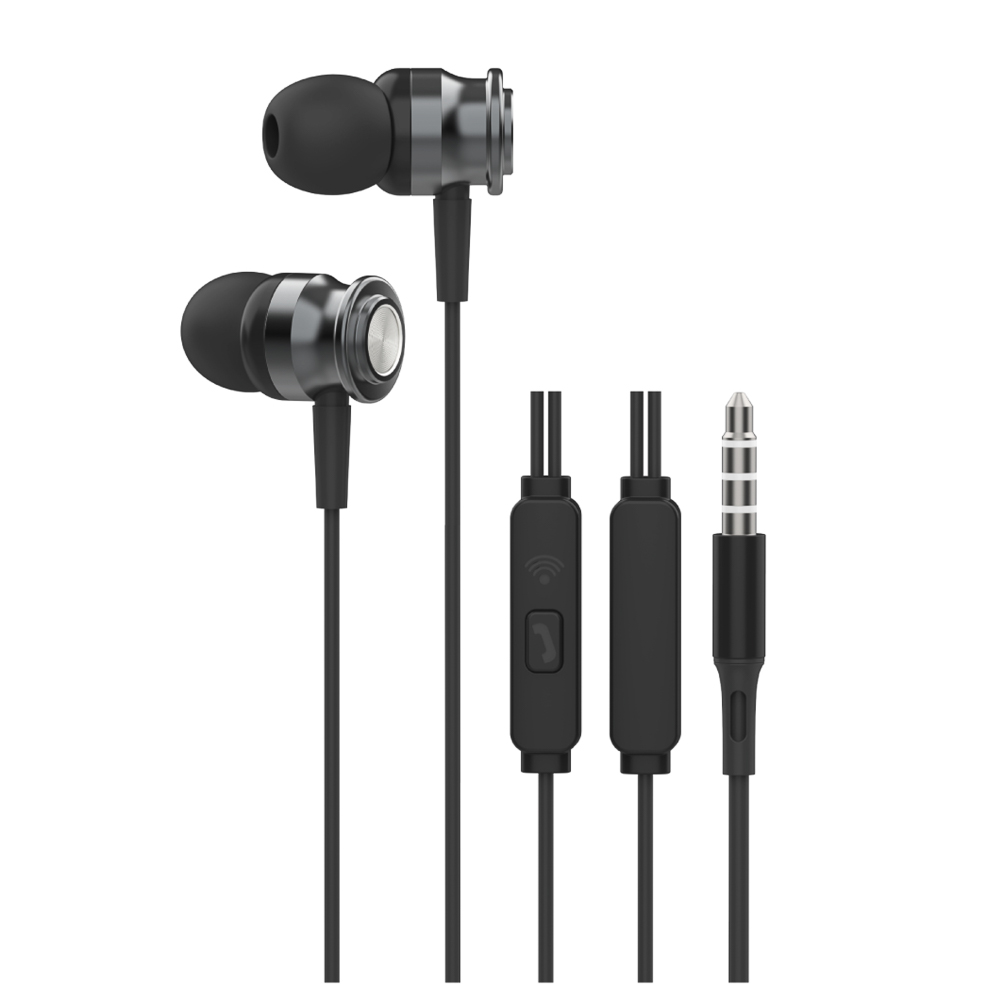 Наушники проводные внутриканальные с микрофоном BY Metall, jack 3.5мм, 120, чёрный - #1