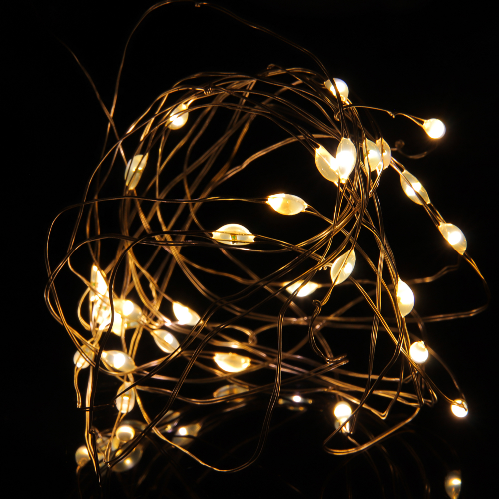 СНОУ БУМ Гирлянда эл. нить росы 3м, 30LED, шампань, пост.свечение, провол. серебр. цвет, 2xCR2032 купить с выгодой в Галамарт