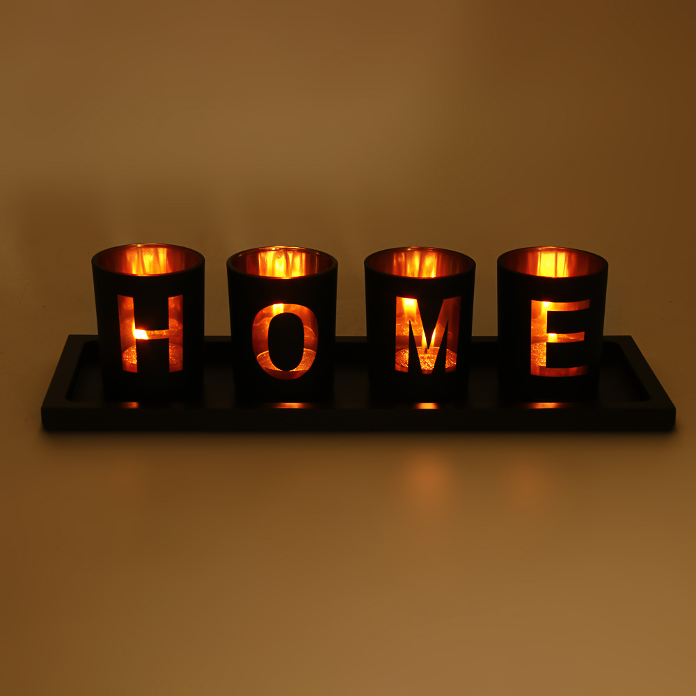 Набор подсвечников на подставке тм LADECOR 4 шт 6х6х7,5см, подставка 33,4х11,7х1,5см, стекло, дерево - #5