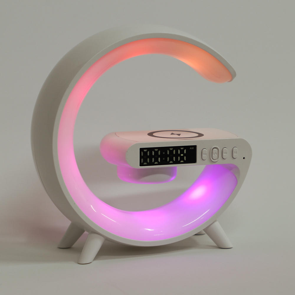 BY Светильник-ночник светодиодный Mун RGB 2Вт, Qi 5Вт, колонка 3Вт, часы, USB type-C 5В, белый - #8