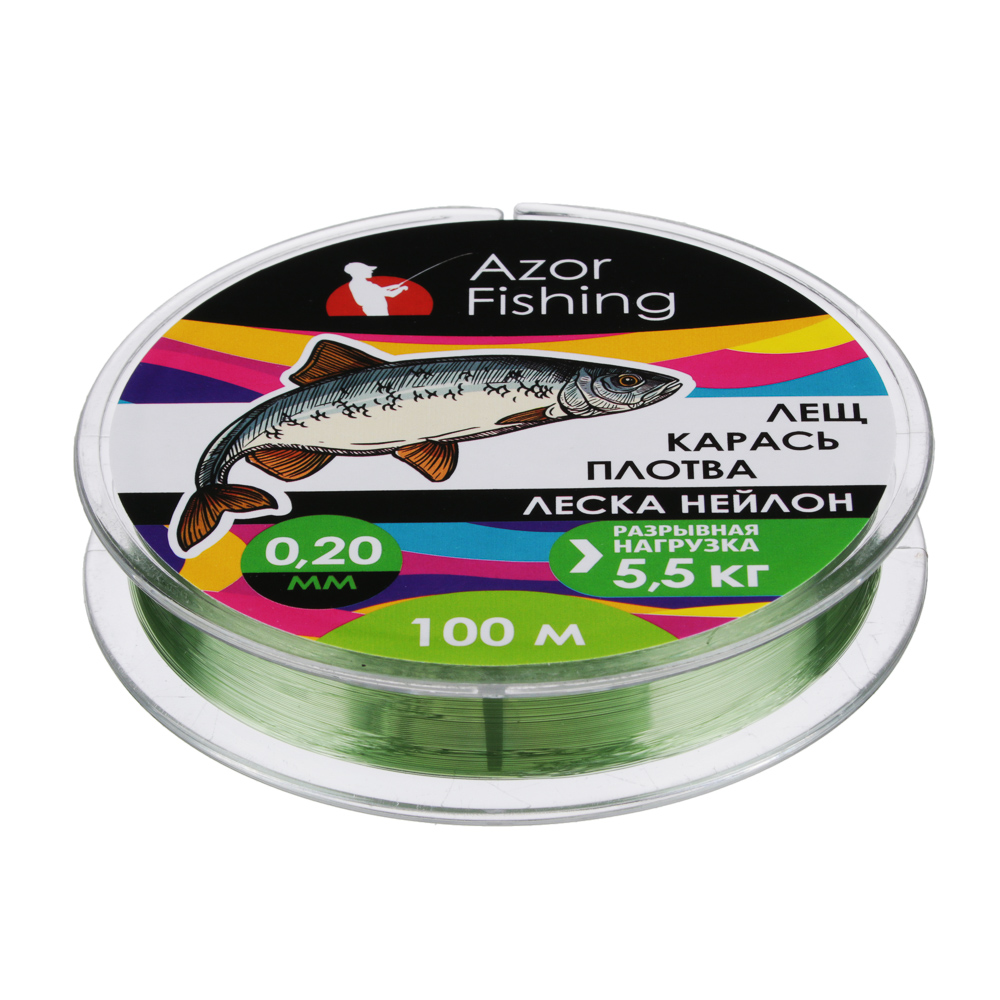 Леска AZOR FISHING "Карась, Плотва" нейлон, 100м, 0,2мм, зеленая, разрывная нагрузка 5,5 кг - #2