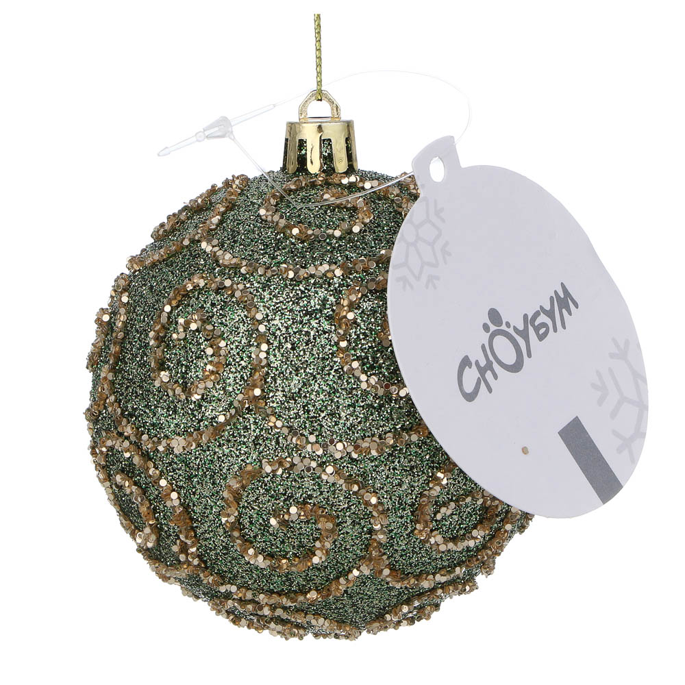 СНОУ БУМ Шар пластик 8 см, зеленый, с узором - #4