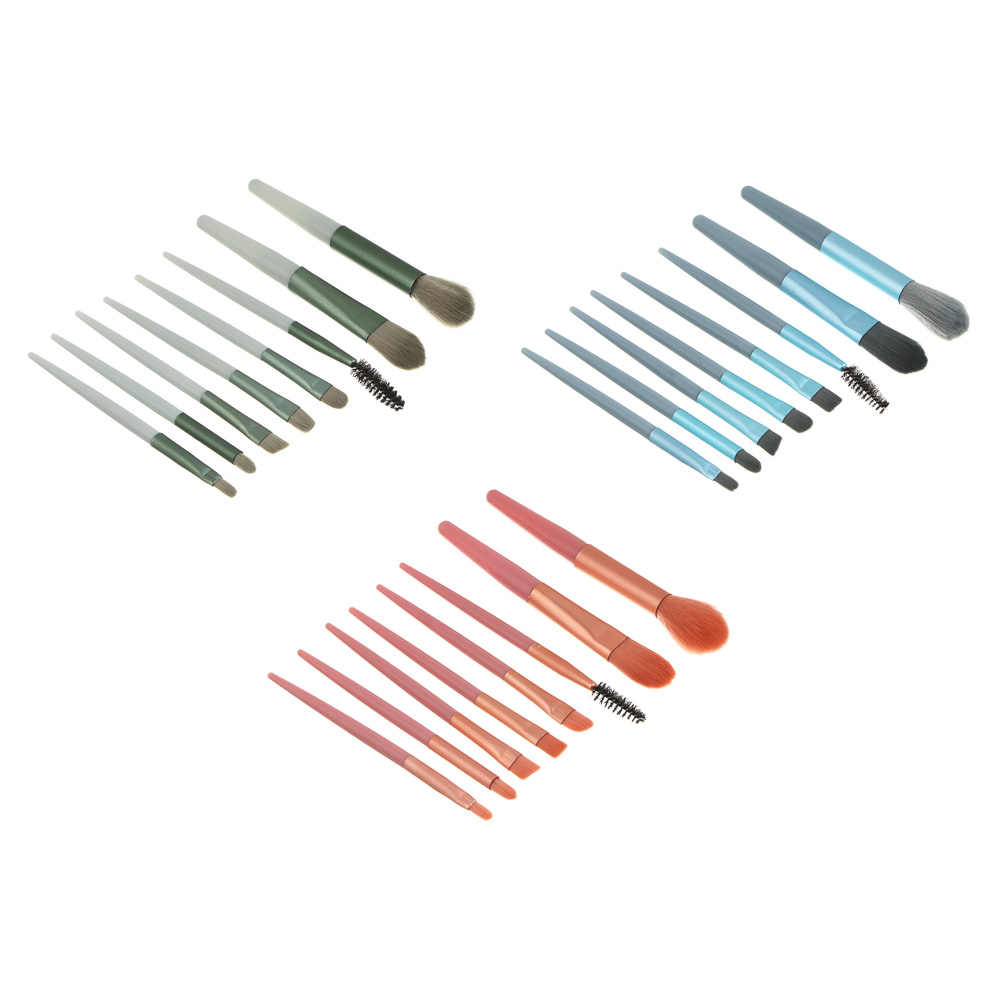 Кисти для визажа 8 шт тм ЮНИLOOK ,пластик, металл, иск.ворс, ПУ, 10,5-12 см, 3 цвета - #1