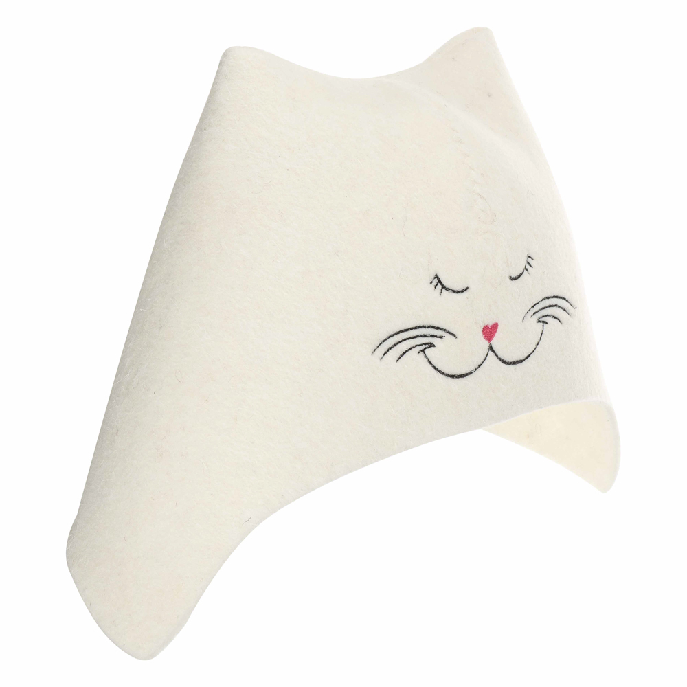 Шапка банная с вышивкой "Кошечка", фетр белый - #1