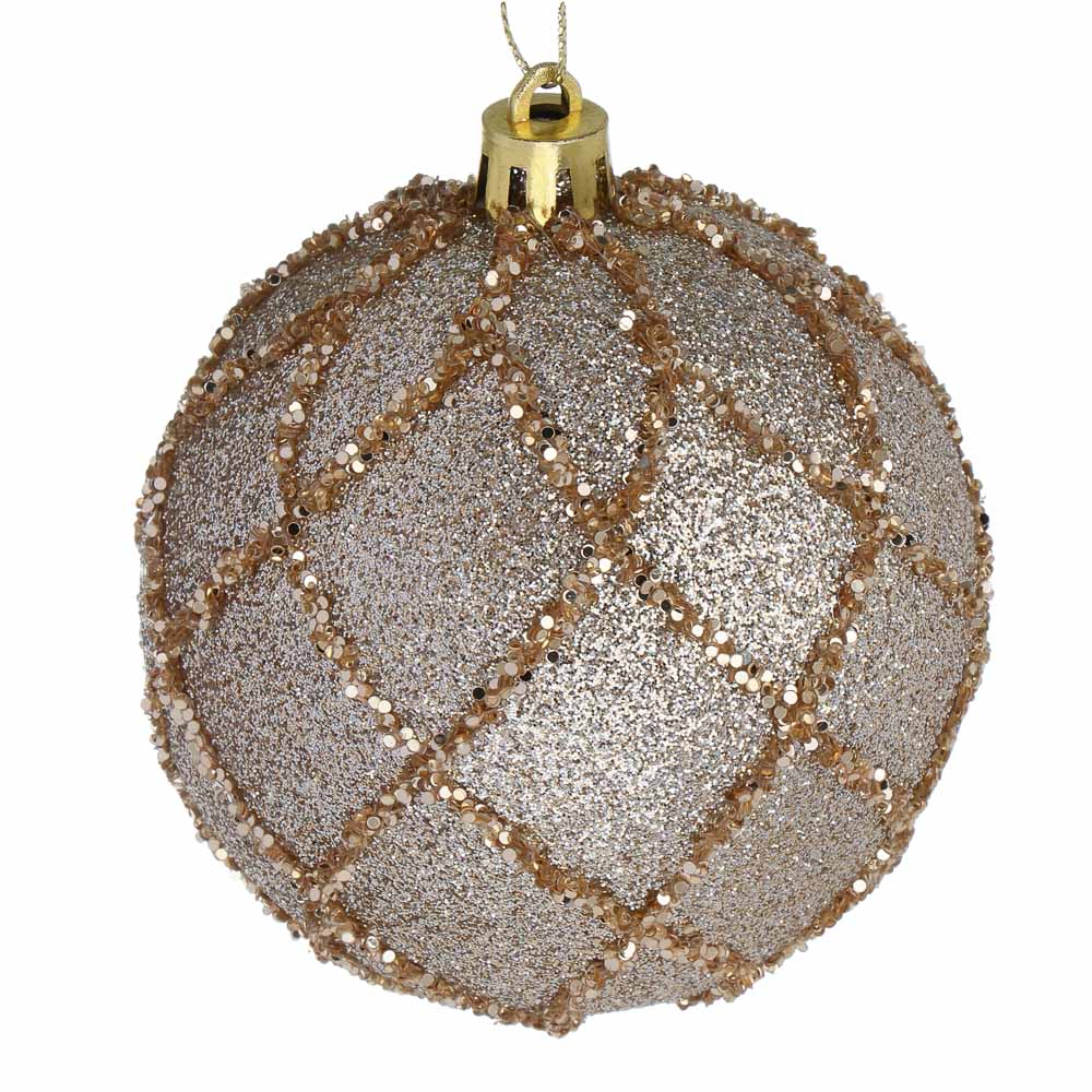 СНОУ БУМ Шар пластик 8 см, шампань, с рисунком - #2