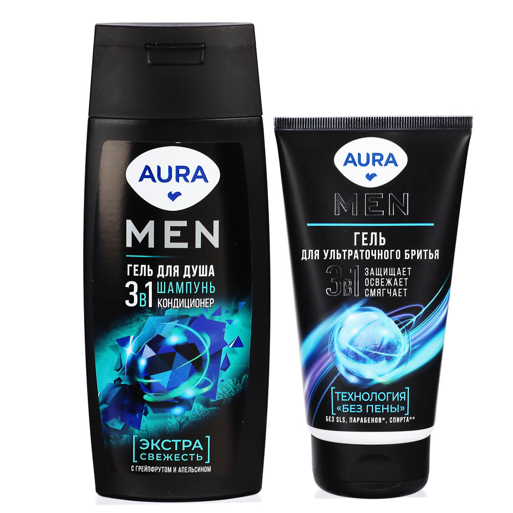 Подарочный набор мужской AURA MEN: Гель д/душа Экстра свежесть, 250мл+Гель д/бритья, 150мл - #2