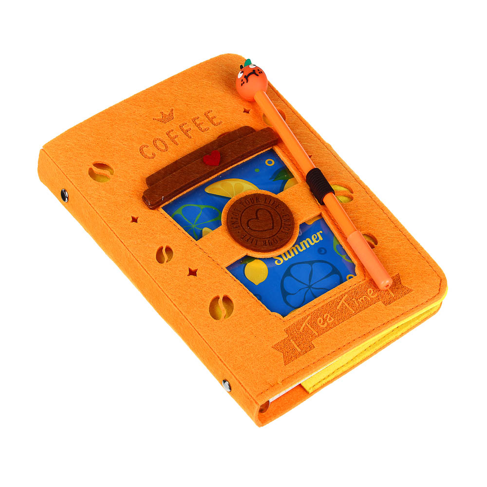 Зап.книжка на кольцах, 21х16см, с ручкой, обл.фетр, застежка на кнопке, блок 120л. в клетку, 4 диз - #6