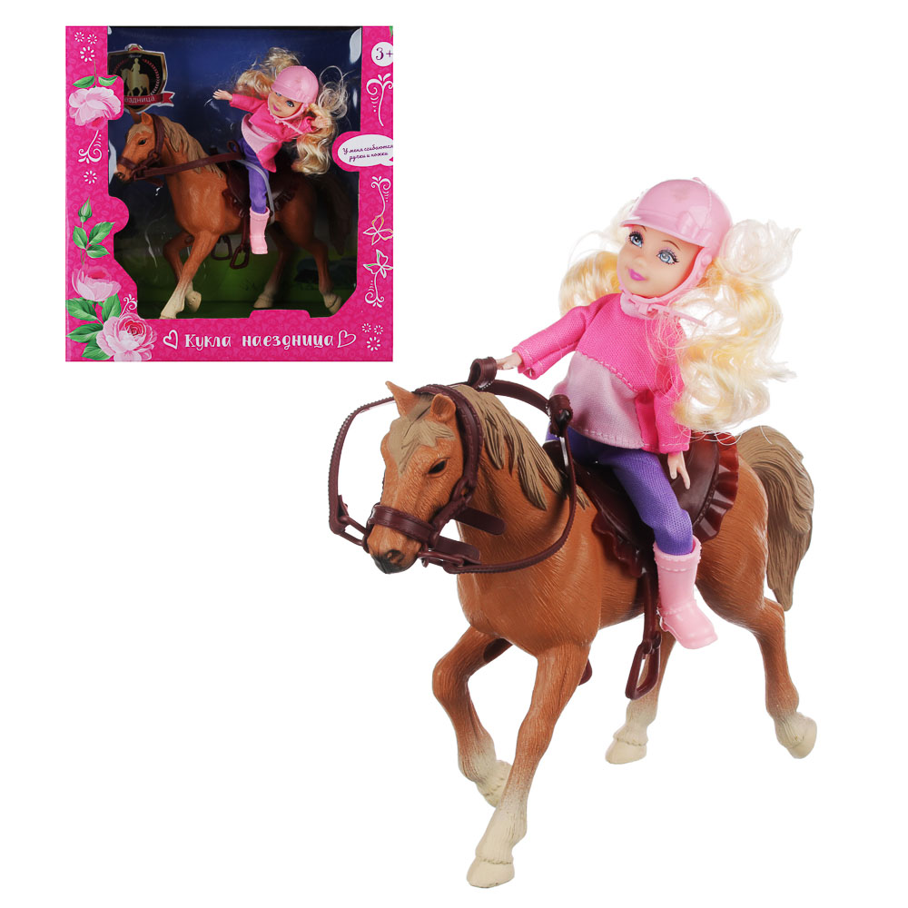 ИГРОЛЕНД Кукла шарнирная в виде наездницы с лошадкой, ПВХ, РР, 23,3x10x23,5см - #1