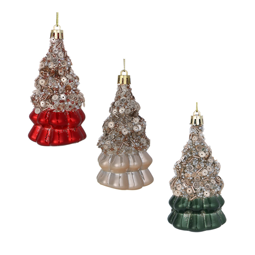 СНОУ БУМ Подвеска декоративная "Елочка", 11х5.7х4.8 см, 1 шт, пластик, глиттер, 3 дизайна - #1