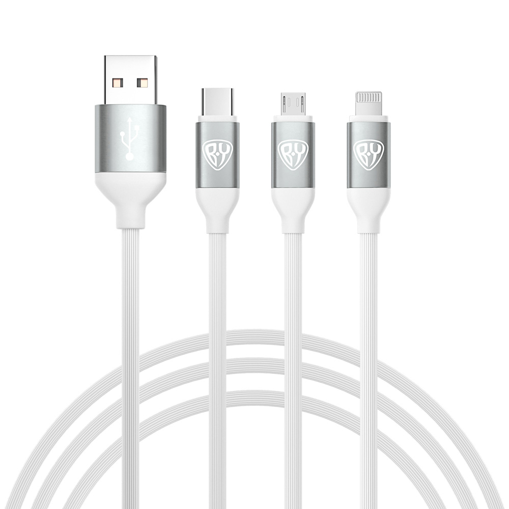 Кабель для зарядки BY 3 в 1, iP/Micro USB/Type-C, белый, 2.4А, 1,5 м купить  с выгодой в Галамарт