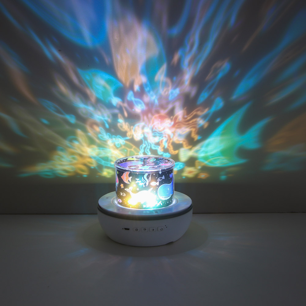 Светильник-ночник проектор BY Зайка, колонка Bt 3Вт, 6 проекций, акб. 1200mAh, USB 5В, пульт, белый - #12