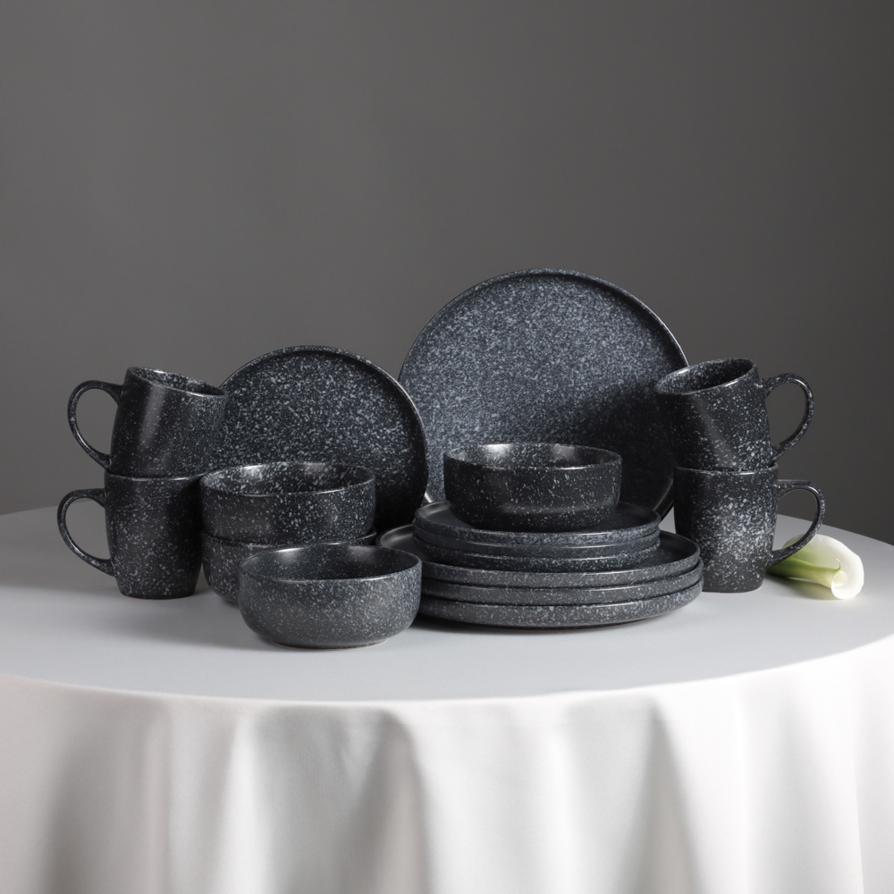 MILLIMI Набор стол.посуды 16пр(тар26см*4, тар20см*4, салатн14см*4, кружка340мл*4) керамика, черный - #17