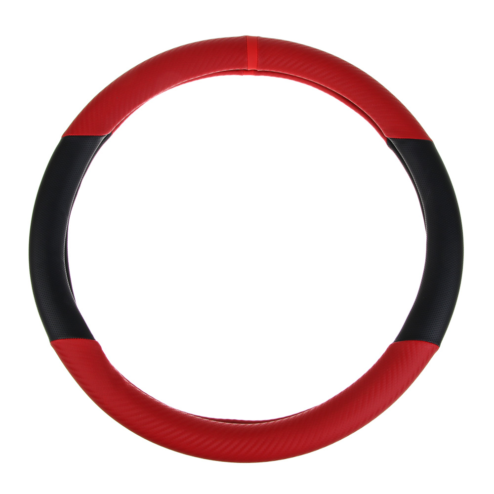 ЕРМАК Оплетка руля, Карбон - В, черная с красными вставками, + красный, размер М, полиуретан(PU) - #2