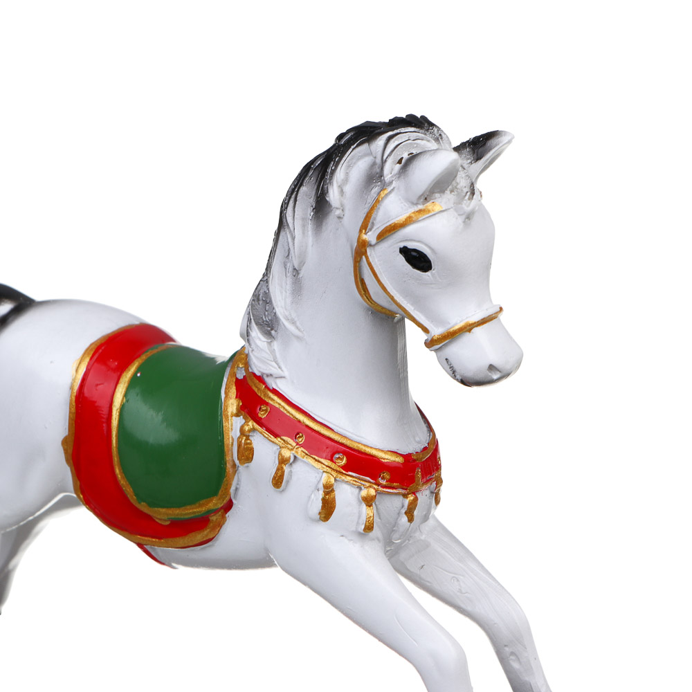 СНОУ БУМ Декоративная фигура "Конь-качалка", полистоун, белый, 15,5x3x14 см - #4