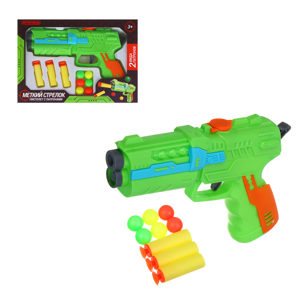ИГРОЛЕНД Пистолет "Меткий стрелок" с патронами, ABS, 21,5х3,8х15,2 см, 4 диз - #1