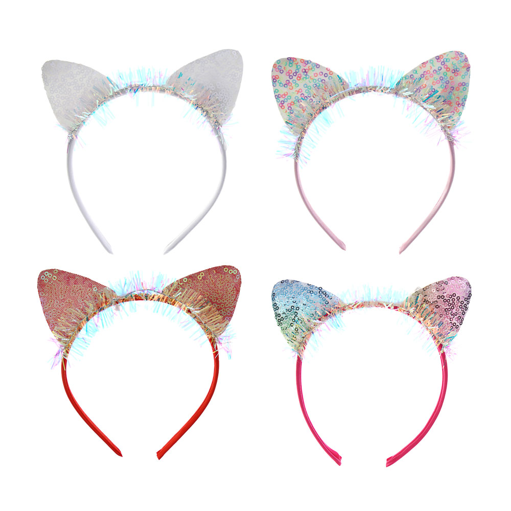 СНОУ БУМ Ободок светящийся с ушками, LED, диаметр 11,5см, пластик, полиэстер, 3хAG13, 3 реж., 4 диз. - #1