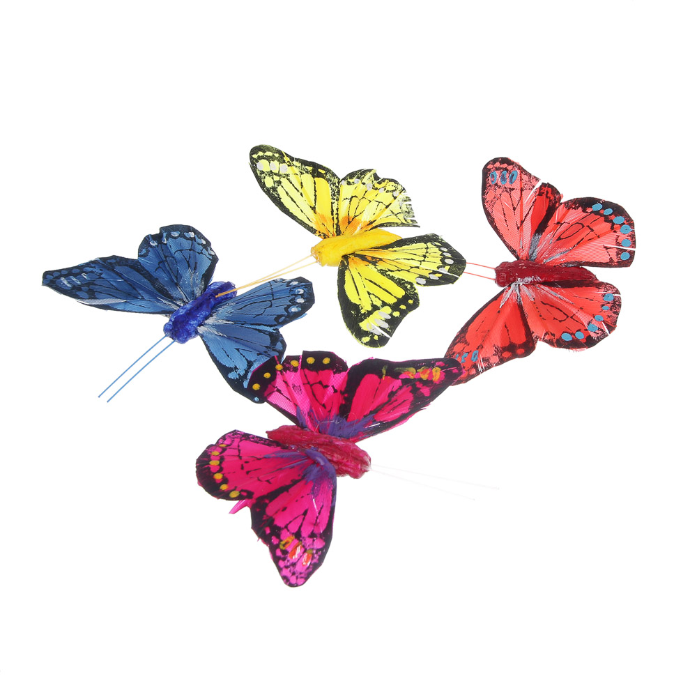 Бабочка декоративная на прищепке тм INBLOOM, набор 2шт, 8 см, перо, металл - #7