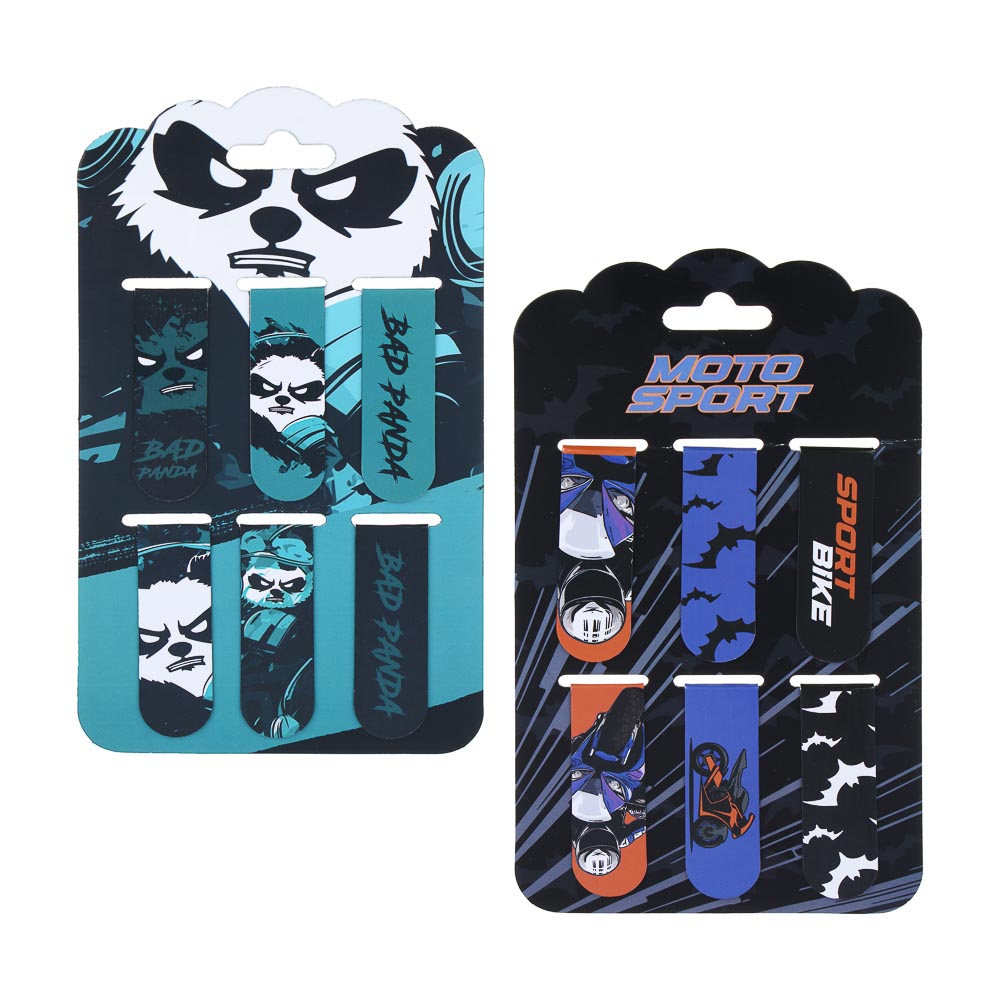 Магнитные закладки, 6 шт., "Мотоспорт/Бэд Панда", 12x1,9см, размер упаковки 18,3x10,3см - #1