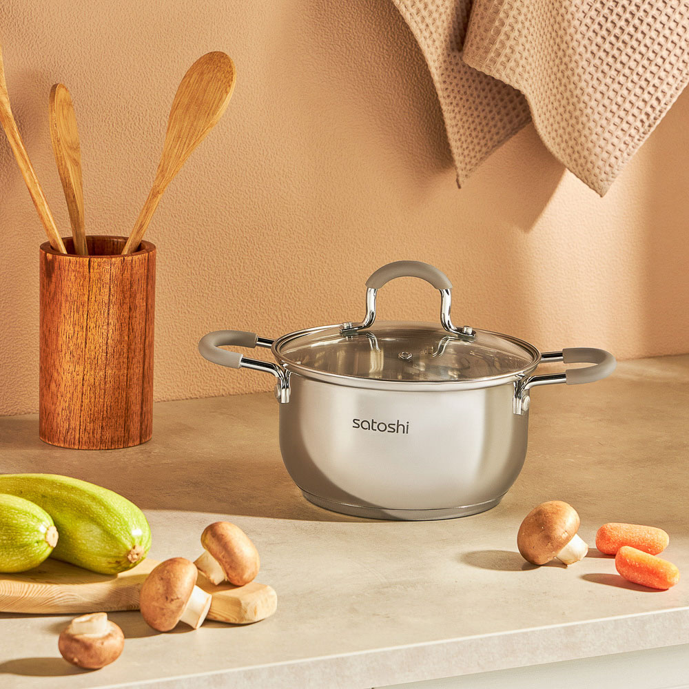 SATOSHI Альбер Набор кастрюль 6 пр.: 1,8л, 2,5л, 3,5л, бежевые силиконовые ручки, со стекл. крышкой - #9