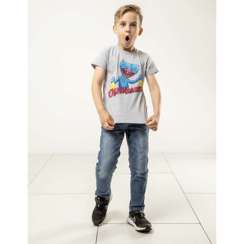 Футболка "ДЕТИ" Обнимашки, хлопок, размер 134, цвет серо-голубой - #5