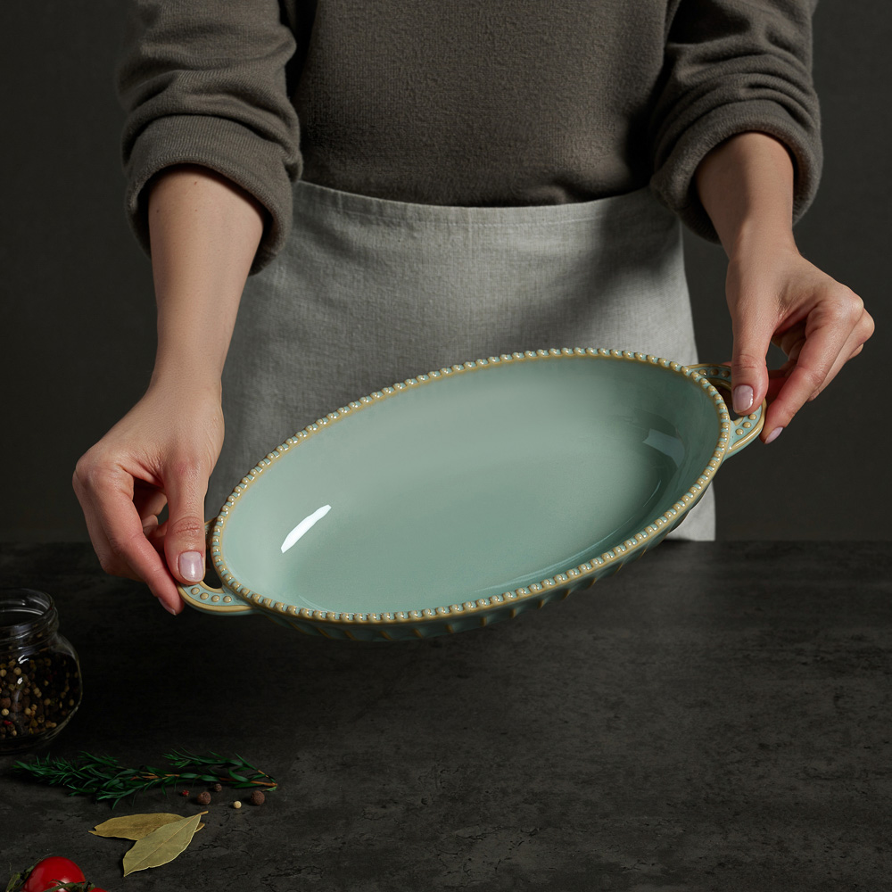 BY COLLECTION Форма для запекания и сервировки овал.с ручками, керамика, 33х16х5,5см, зел. - #10