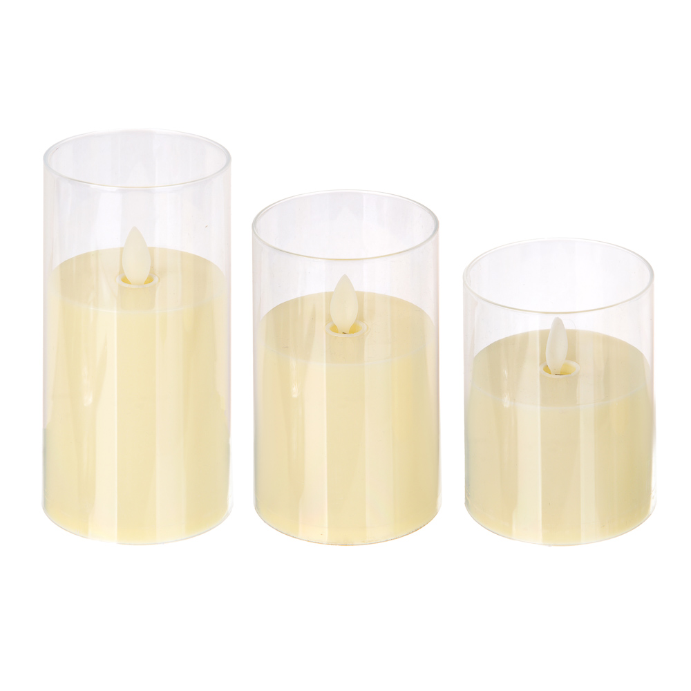 СНОУ БУМ Набор 3шт,светильник дек.LED в виде свечи, 7,8х10/12,5/15см,PP,PS,3хAАА,эффект движ.пламени - #1