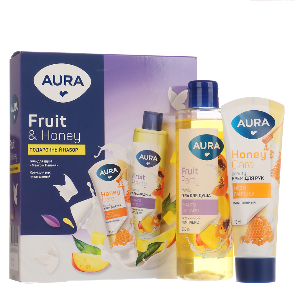 Подарочный набор женский AURA Fruit and Honey, гель для душа, 250мл + крем для рук питательный, 75мл - #1