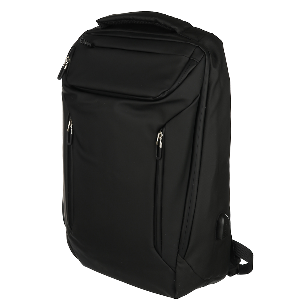 Рюкзак подростковый премиум, 46x29x12см, 2отд, 6 карм, эргон.спинка, прорезиненный ПЭ, USB, черный - #3