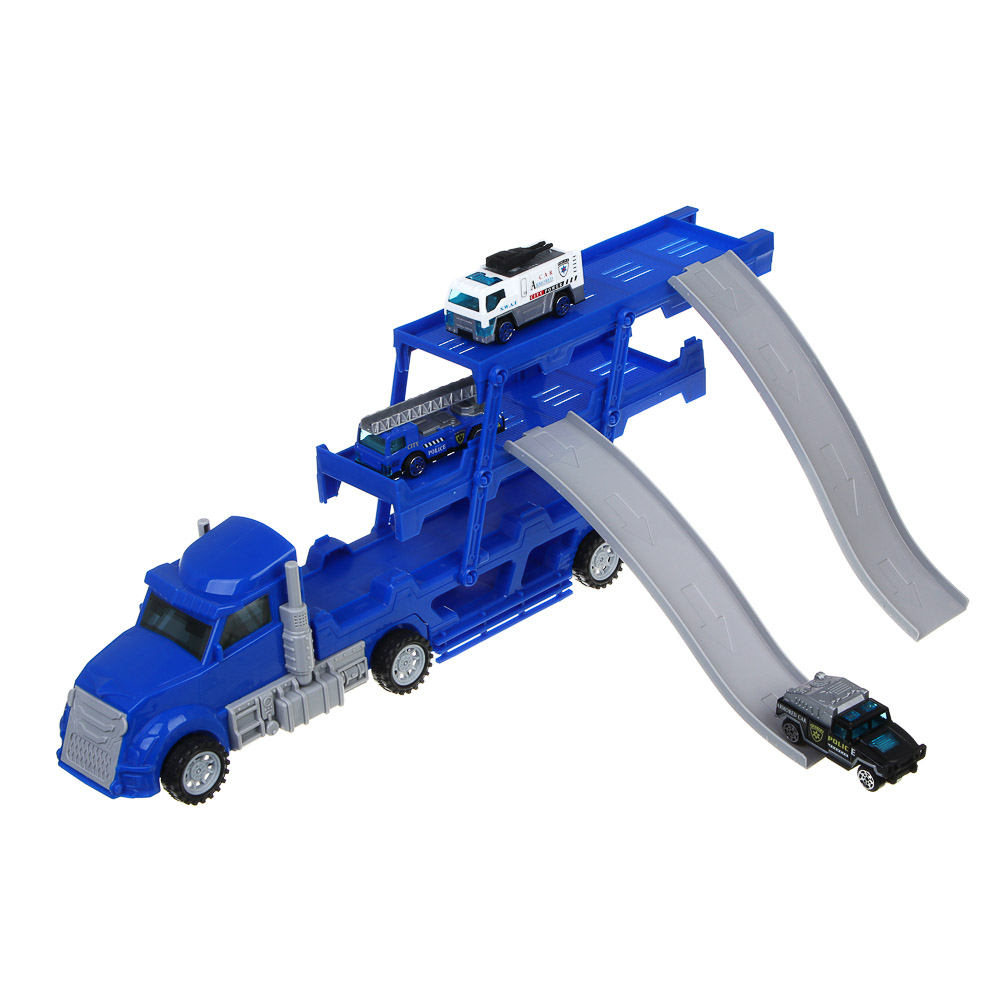 ИГРОЛЕНД Автовоз с треком, 3 машинки, металл, PP, 33,5х13х8,5 см, 3 дизайна - #7