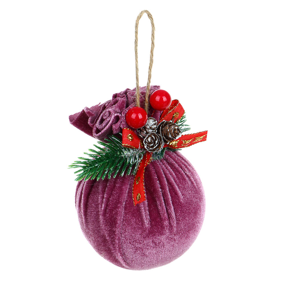 Подвеска Сноубум "Шар новогодний" в вуали с декором из хвои, сиреневый - #1