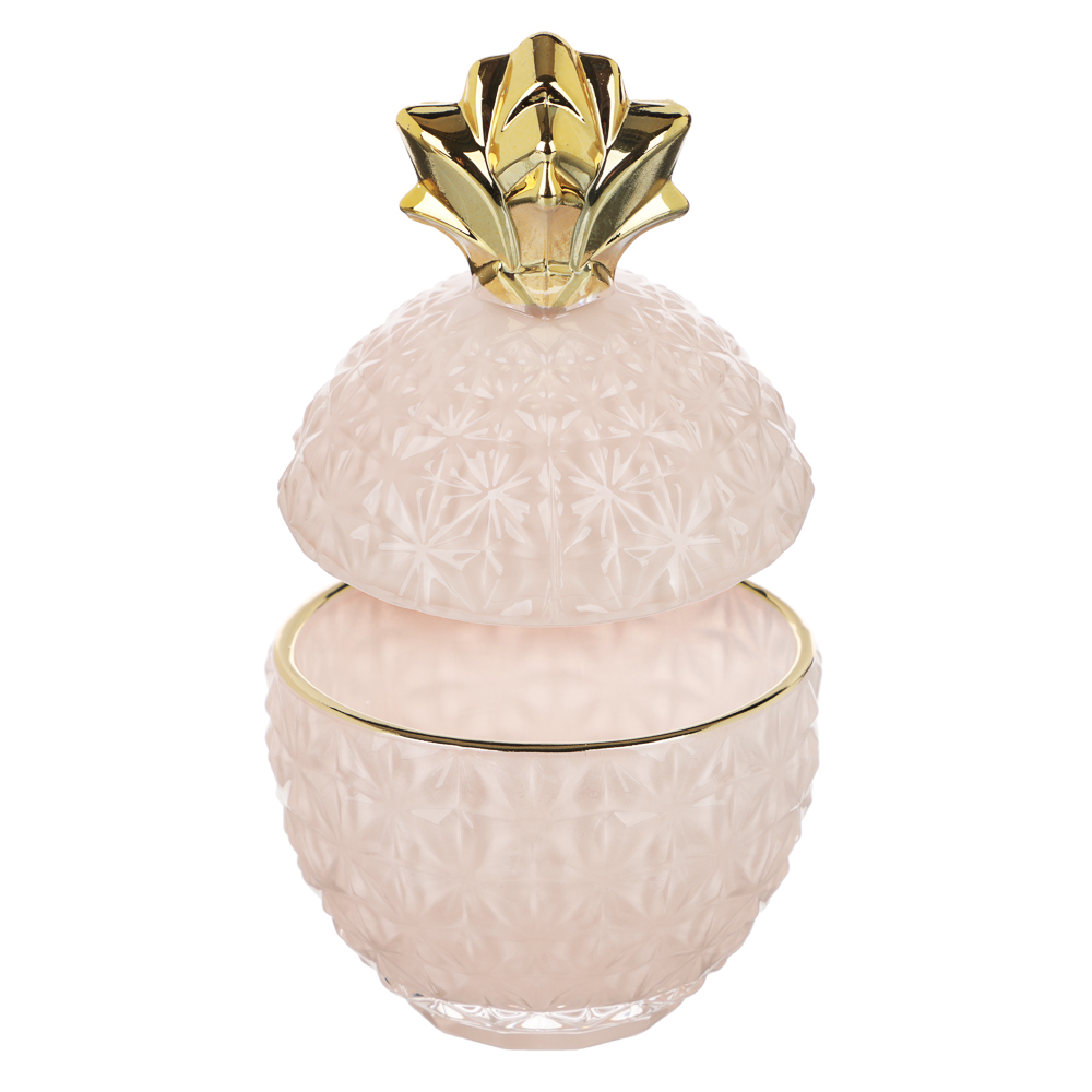 Шкатулка стеклянная Ананас розовый с золотом, 8,5x14см - #2