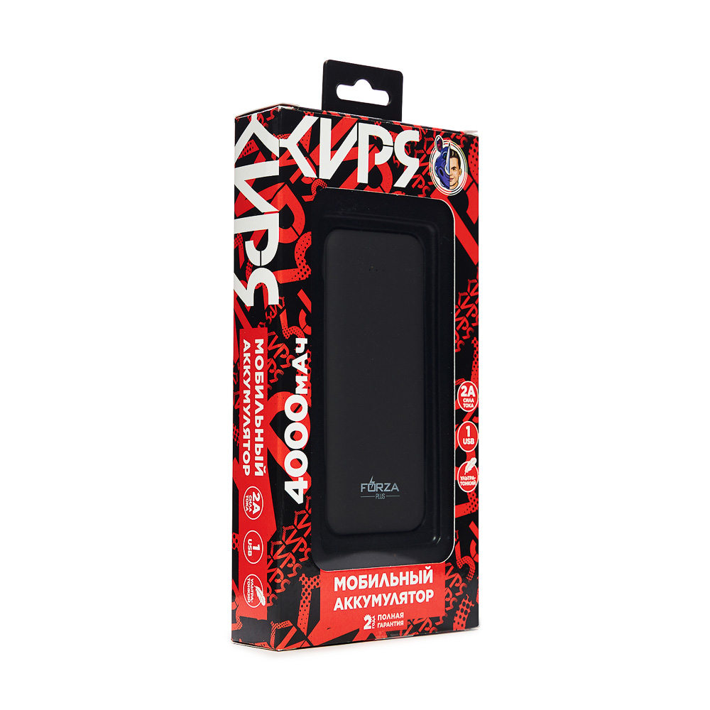 FORZA КИРЯ Аккумулятор мобильный, 4000 мАч, USB, 2А, прорезиненное покрытие, пластик, 4 цвета - #15