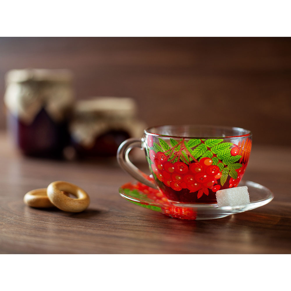 Чайная пара с декором (чашка + блюдце), стекло, в подарочной уп. - #5