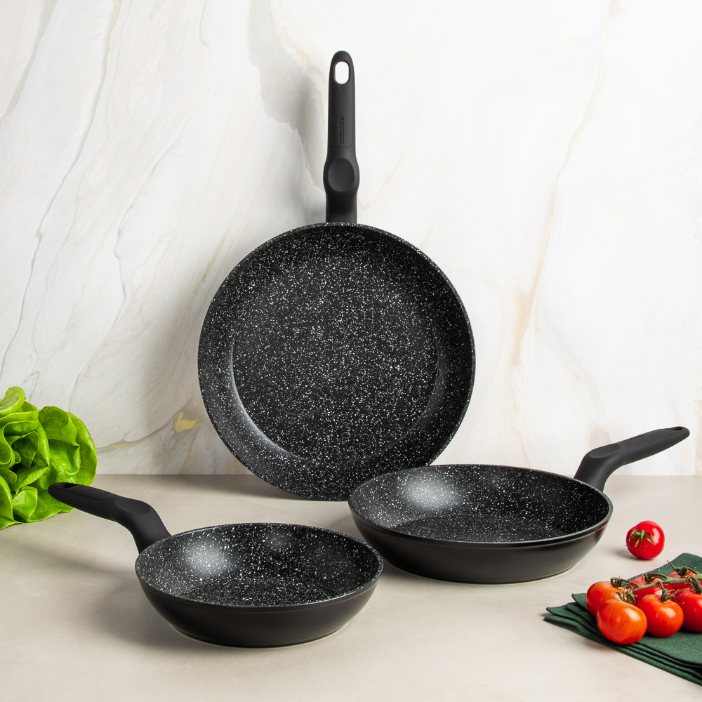 SATOSHI Стоун Набор сковород литых 3пр., d20, 24, 28см, антипригарное покрытие Мрамор - #11