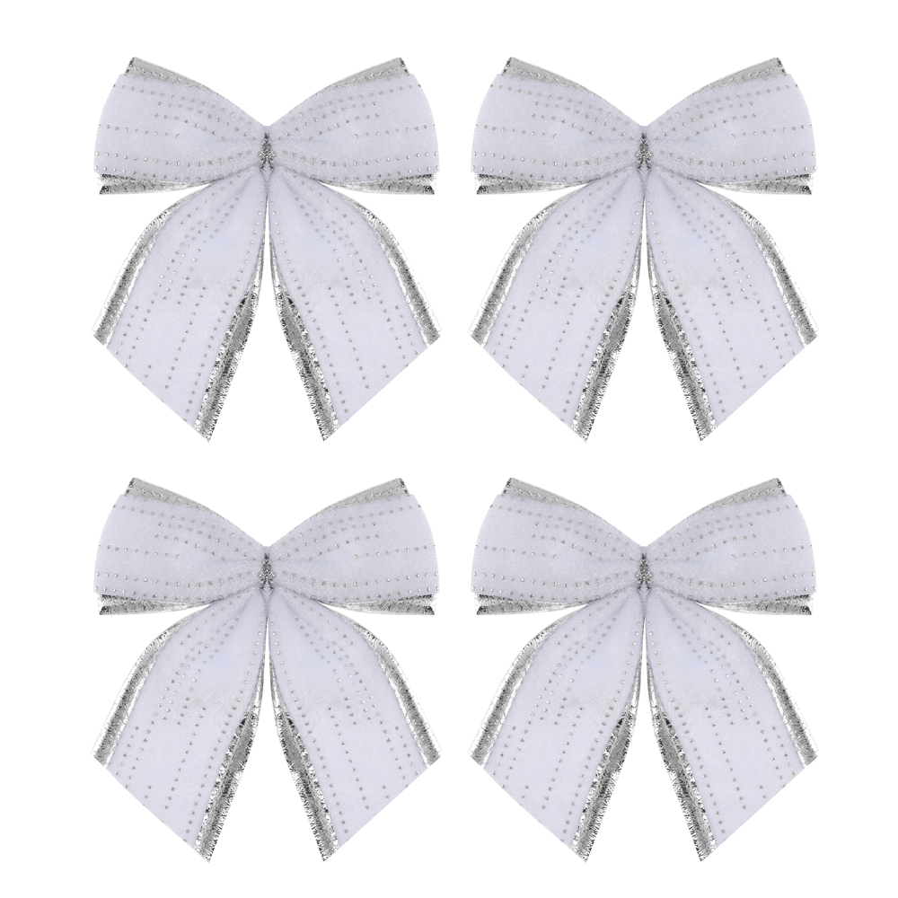 СНОУ БУМ Набор бантов 10x12 см, 4 шт, полиэстер, белый - #1